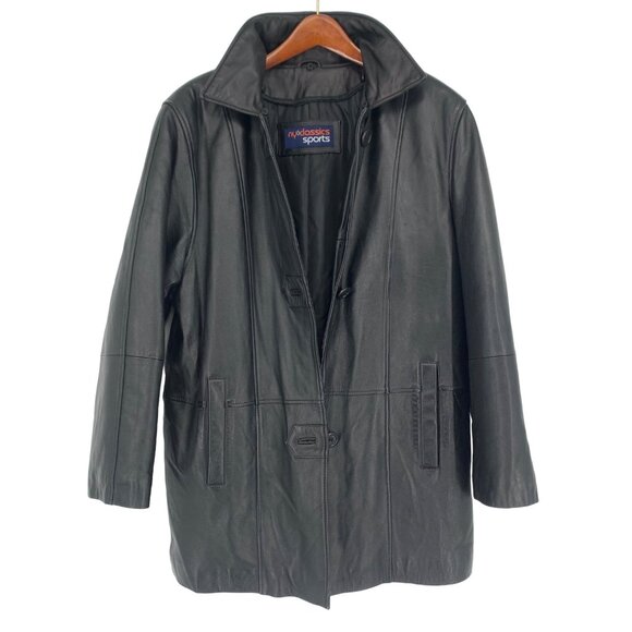 Vintage Mens Black Leather Jacket NY Classics Sports Removable Vest Collar Small - Picture 15 of 15